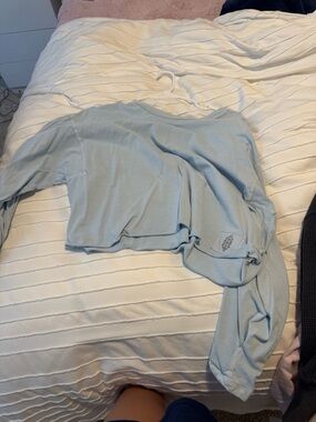 Free People Light Blue Cropped Long Sleeve Top